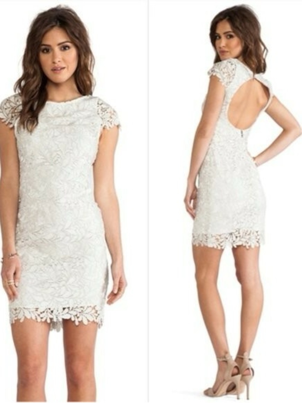 Alice + Olivia Silver Metallic Lace Open-Back Mini Dress